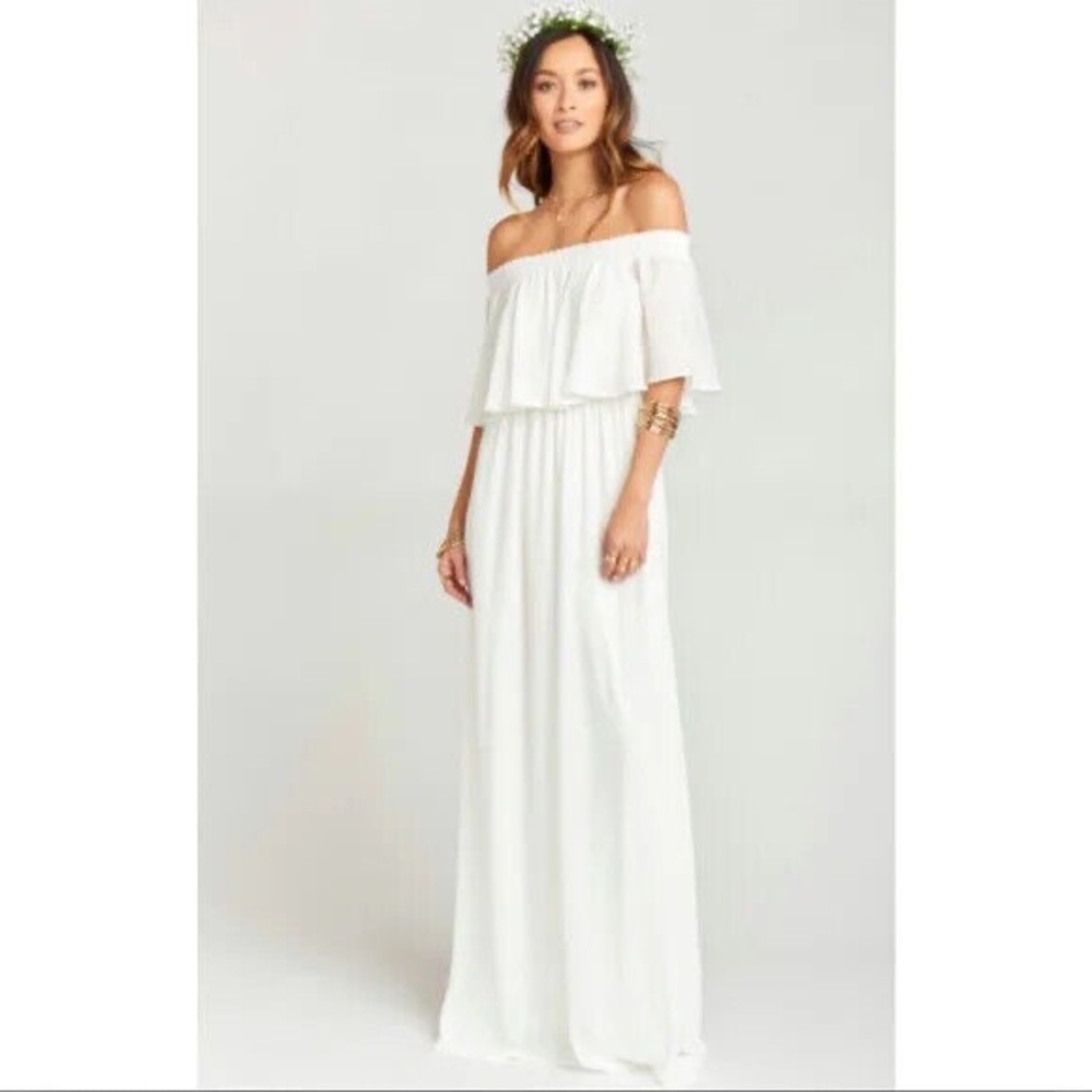 Show Me Your MuMu White Ruffled Off-Shoulder Maxi Dress